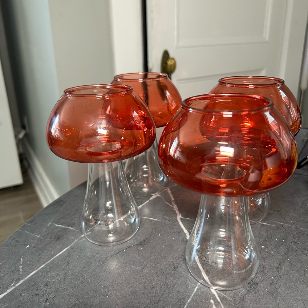 Mushroom glass drinkware/decor set of 4